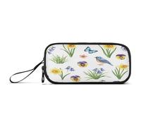 Scatola bianca della penna dei fiori della primavera dell'acquerello, sacchetto della matita della chiusura lampo, sacchetto della matita