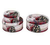 Scatola Biscotti Set 3tlg. Stile Nostalgico Babbo Natale Tondo IN Metallo