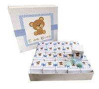 Scatola Box bomboniere cubetto Orsetto celeste Personalizzabile vassoio torta porta confetti per nascita battesimo bimbo con confetti e bigliettini kit allestimento sweet table confettata