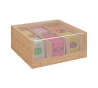 Relaxdays Scatola Porta tè, Organizer Cassetti 6 Scomparti, HLP 9,5x22x21,5 cm, Tea Box con Coperchio, bambù, Naturale