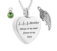 Scatola commemorativa per Ceneri umane, Cuore con Ala d'Angelo Pietra Natale e Incisione ECG Sempre nella mia Mente per Sempre nella mia collane in Acciaio Inossidabile per Il Cuore per la Collana