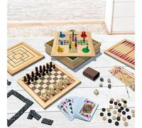Scatola con 9 Giochi in legno Tra cui Scacchi Dama Dadi Domino Carte da Poker
