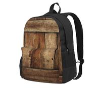 Scatola con assi di legno antiche e dall'aspetto invecchiato, con texture effetto legno.,Zaino con tasche, zainetto casual da giorno, resistente all'acqua, ideale per viaggi, escursioni o campeggio.