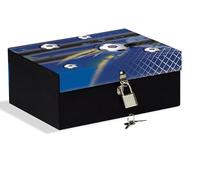Scatola con lucchetto cm 18,5x14x7,5 ideale per custodire segreti, gioielli e figurine, calcio blu e nero