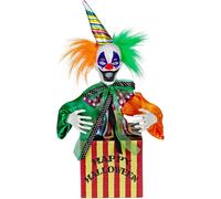 W WIDMANN MILANO Party Fashion 10997 - Clown saltellante e ridente in scatola, con occhi rossi a LED e musica da circo, attivato da sensore sonoro, 37 cm, decorazione, Halloween, festa a tema