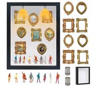 Scatola con silhouette mini museo fai-da-te, cornice mini museo con 8 cornici dorate, 8 persone casuali e luce LED, cornice fotografica personalizzata per famiglia, display memoria creativa