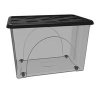 Scatola Contenitore con Coperchio e 4 Ruote Grande Box Portaoggetti 80LT STORAGE Salvaspazio Sovrapponibile 60x40x45 Organizer Multiuso organizzazione Casa Bagno Ufficio (NERO)