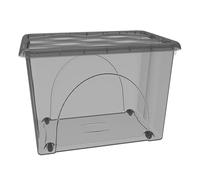 Scatola Contenitore con Coperchio e 4 Ruote Grande Box Portaoggetti 80LT STORAGE Salvaspazio Sovrapponibile 60x40x45 Organizer Multiuso organizzazione Casa Bagno Ufficio (FUME' TRASPARENTE)