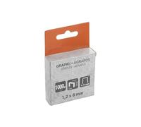 Scatola da 1000 graffette tipo 'U', in acciaio zincato, ideale per lavori di rilegatura e montaggio su varie superfici.