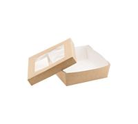 Scatola da asporto - con finestra trasparente - 14 x 14 x 5 cm - carta kraft/PE