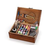 Scatola da cucito in legno con accessori per kit da cucito cestino da cucito con scomparti aghi spille filo forbici nozioni regalo per donne ragazze e adulti Sewing box with sewing kit accessory