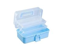 Scatola da cucito portaoggetti in plastica a tre strati for arti e mestieri, Cassetta degli attrezzi pieghevole, for opere d'arte varie(Blue)