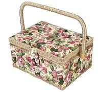 Scatola da cucito Scatola da cucito grande in legno multicolore Scatola da cucito in tessuto Organizzatore Scatola di immagazzinaggio per uso domestico(Rosa)