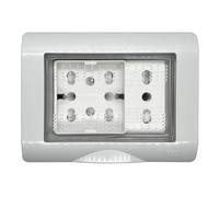 Scatola da esterno da parete, 3 moduli, 3 prese, con presa multistandard schuko 10A/16A e presa bivalente, IP55 per esterno, cassetta per impianto elettrico, idrobox, con sportello trasparente
