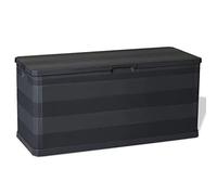 Scatola da giardino nera in polipropilene, 117 × 45 × 56 cm, impermeabile e resistente alle intemperie, per giardino, balcone, terrazza, con molto spazio e chiudibile come panca e scatola per attrezzi