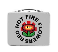 Scatola da pranzo in metallo argentato per sandwich e snack - Red Hot Fire Flowers Parodia Pixel Art - Videogiochi Retro Gaming 8 bit Pop - Scatola da gustare in alluminio ciotola rigida stile retrò