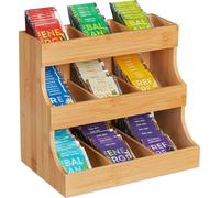 Relaxdays Scatola Organizer 9 Scomparti Porta Bustine da Tè e Tisane, HLP 24 x 27 x 17,5 cm, Cassetta in Bambù, Naturale