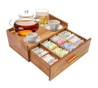 Scatola da Tè in Legno con 8 Scomparti, Contenitore per Bustine con Scomparti Regolabi, Cassetto Porta Capsule, 32.3 x 20.5 x 12.5 cm, Porta Bustine Tè e Tisane, Design Moderno, di Facile Manutenzione