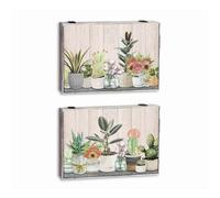Scatola Decorativa DKD Home Decor Verde Beige Legno MDF Vaso Impianto Contato