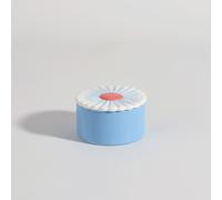 Scatola decorativa in maiolica blu, bianca e rosa, alt. 6 cm
