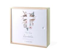 Scatola dei ricordi battesimo croce boho in legno, regalo per battesimo personalizzato, regalo per battesimo