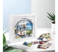 Scatola dei ricordi in legno bianco, 20,3 x 20,3 cm, scatola per foto, scatola dei ricordi con fessure, per organizzare oggetti preziosi
