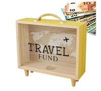 Scatola dei Ricordi in Legno con Fessura per Biglietti | Cornice Portasoldi con Mappa del Mondo e Design di Aereo | Moderno Salvadanaio da Tavolo, Decorazioni per Casa, Ufficio o Viaggio, Idea Regalo