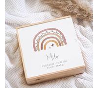 Scatola dei ricordi in legno per neonati, arcobaleno, boho viticcio commemorativo, regalo per nascita, regalo personalizzato, regalo di nascita, regalo per nascita