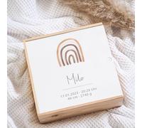 Scatola dei ricordi in legno per neonati, arcobaleno, neutro, regalo per la nascita, regalo personalizzato, regalo per nascita