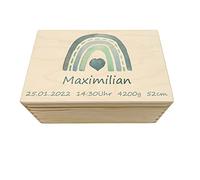 Scatola dei ricordi per neonati e bambini - stampa arcobaleno blu, regalo per nascita, personalizzabile, M