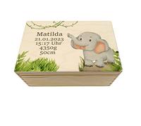 Scatola dei ricordi per neonati e bambini, stampa elefante, regalo per nascita, personalizzabile, S