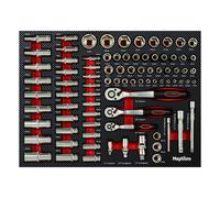 Mephisto Set Chiavi a Bussola, Scatola Cricchetto, Box Cricchetti, Cassetta, In ricchetto Cricco 1/4 Pollici, 3/8 Pollici E 1/2 Feinverzahnt 72 Denti / 5°, Morbido Inlay IN Look Carbonio
