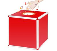 Scatola della lotteria, 25 cm, trasparente, scatola per tombola, con lega di alluminio, quadrata, per raccolta fondi (rosso)