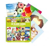 Scatola di biglietti vuoti assortiti Multipack | Confezione da 20 biglietti bianchi | 16 x 16 cm | Include 20 disegni colorati unici, con buste bianche, adatte a tutte le età, sessi e occasioni.