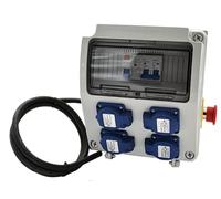 Scatola di cantiere monofase 9 moduli - 4 prese 16A con cavo - IP54 ABS - Inter Diff + interruttore + arresto di emergenza | 7kVA
