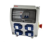 Scatola di cantiere monofase 9 moduli - 4 prese 16A senza cavo - IP54 ABS - Inter Diff + interruttore + arresto di emergenza | 7kVA