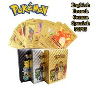Scatola di carte Pokémon con carte dorate, nere, Vmax, GX, Mewtwo, Charizard, Pikachu, rare, collezione, carte da battaglia, giocattolo, regalo, versione in inglese, francese, tedesco, spagnolo, itali