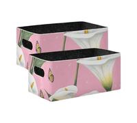 Scatola di cartone animato con fiori di giglio di cala, rosa per riporre cubi di stoccaggio, confezione da 2 organizer per armadio in tessuto, per organizzare libri, scaffali, armadietti