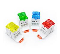 Scatola di distribuzione DIN da 80 A, blocco di un ingresso e più uscite, connettore universale for cavi, scatola di giunzione, blocco terminale, 1 pezzo(Green)