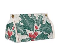 Scatola di fazzoletti con agrifoglio di Natale, rettangolare, moderno, in pelle PU, porta tovaglioli, per bagno, cucina, ufficio, camera da letto