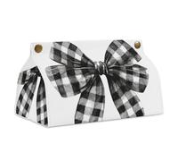 Scatola di fazzoletti con fiocco a scacchi bianco e nero rettangolare moderno in pelle PU portatovaglioli per bagno, cucina, ufficio, camera da letto