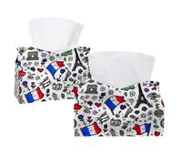 Scatola di fazzoletti, confezione da 2 dispenser rettangolari in pelle ecologica in poliuretano, per casa, ufficio, auto, motivo: bandiera della Francia, torre di Parigi