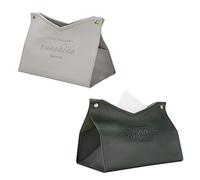 Scatola di Fazzoletti in Pelle PU Scatola Portafazzoletti Rettangolare Contenitore per Fazzoletti a Forma di Porta a V Impermeabile per Casa, Ufficio, Ristorante, Auto 2 Pezzi (Grigio e Verde)