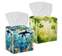 Scatola di fazzoletti quadrata, porta fazzoletti decorativo per carta facciale, dispenser per tavolo, bagno, ufficio, auto, festa di San Patrizio verde con trifoglio volante