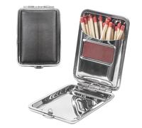 Scatola di fiammiferi in metallo in acciaio inossidabile con piastra di attrito, supporto per fiammiferi, vintage, portatile, riutilizzabile, con un pulsante, impermeabile, per campeggio all'aperto