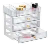 Scatola di immagazzinaggio cosmetica trasparente a 4 strati, organizzatore di trucco a cassetto con 3 cassetti, scatola di trucco di grande capacità per rossetti, profumi, pennelli e cura della pelle
