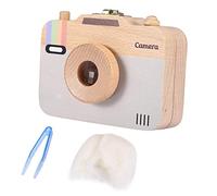 Scatola di immagazzinaggio di denti di latte in legno, custodia per denti di leone per primo taglio di capelli con disegno a macchina fotografica(Grey)