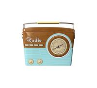 Scatola di Latta, radio in vita con maniglia in look retrò, scatola di biscotti, decorazione, 22 x 6 x 17 cm volume 1,5 L, blu/marrone