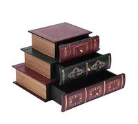 Scatola Di Legno Vintage a 3 Strati, Scatola Di Immagazzinaggio Del Dei Gioielli Di Forma Del Libro Con Serratura Retrò Legno Organizzatore Per Gioielli, Braccialetti, Orecchini,