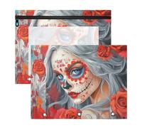 Scatola di matite a 3 fori 3 fori per raccoglitore a 3 anelli, confezione da 2 articoli per studenti in classe Sugar Skull Girl
